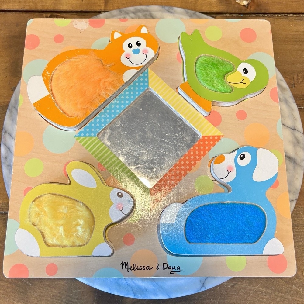 Melissa & Doug First Play Wooden Touch and Feel Puzzle Peek-a-Boo Pets
